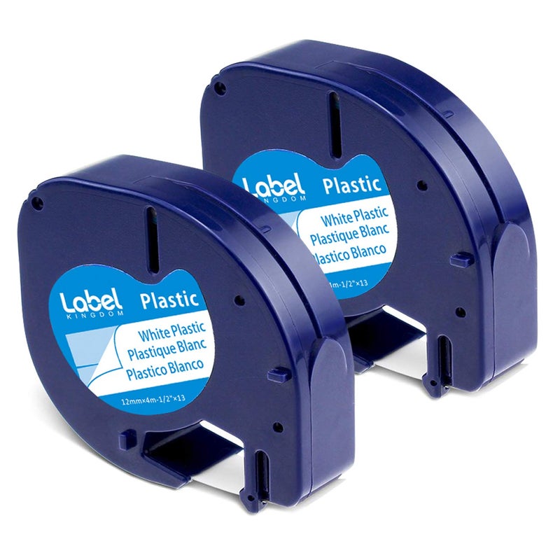 Label KINGDOM 2 X Refills Replace For Dymo Letratag Label Maker Lt-100H Lt-100T, Compatible With Dymo Letratag 91331 White Plastic Label Tape 12Mm X 4M (1/2"" X 13') Ribbon - Image 1
